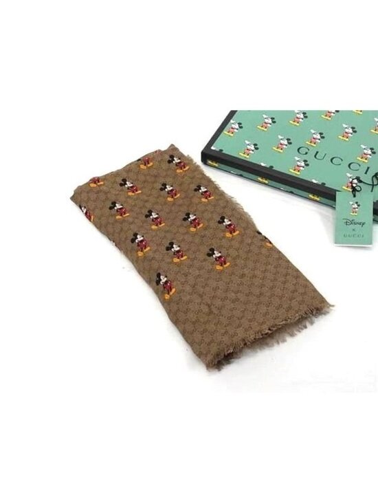 Gucci Accessories - ★SOLD★ Gucci Disney Collaboration Mickey Mouse Micro GG Rayon Silk Shawl Brown